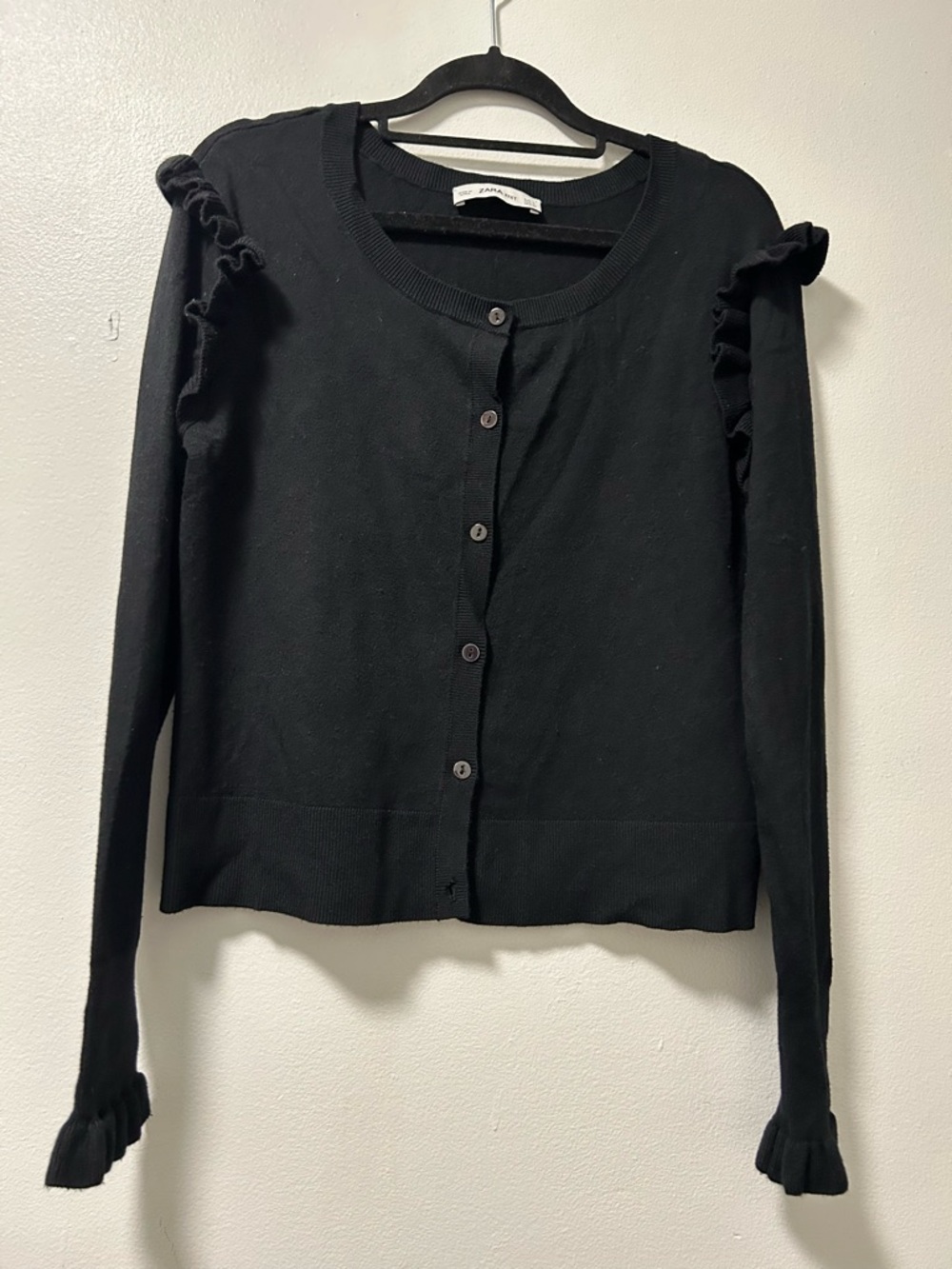 Zara Black Knit Crewneck button up Cardigan.